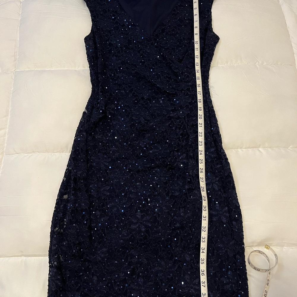 Women's Navy Sequin Lace Midi Dress - Elegant Evening Wear